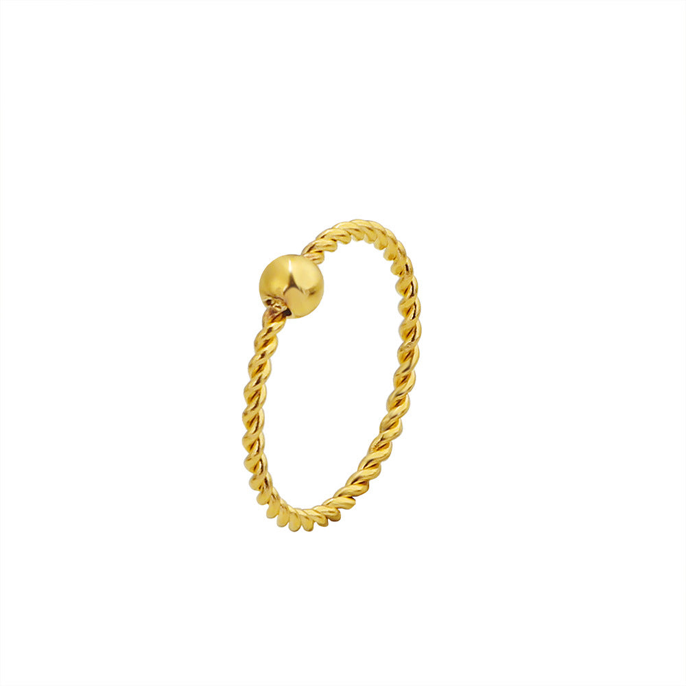 Golden Twist Round Beads Gold Bean Female Simple Rings