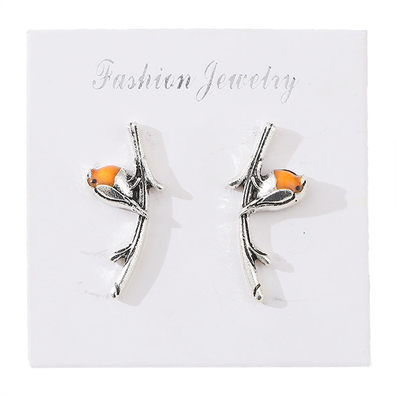 Women's Retro Colorful Bird Drop Oil Minority Simple Advanced Earrings