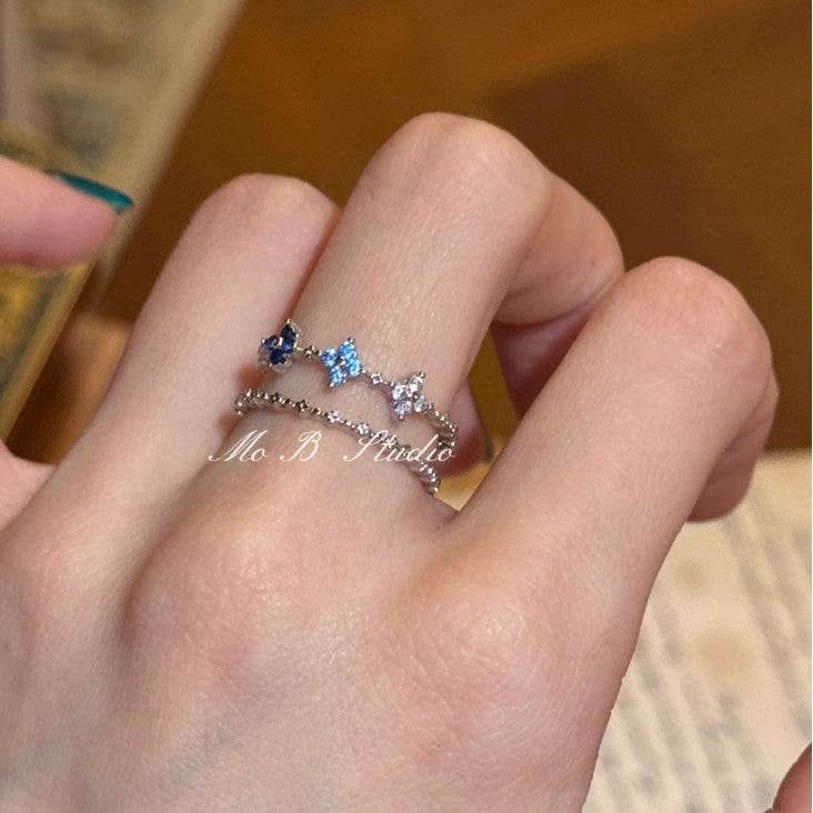 Sea Blue Four-leaf Flower Stacked High-grade Light Ring