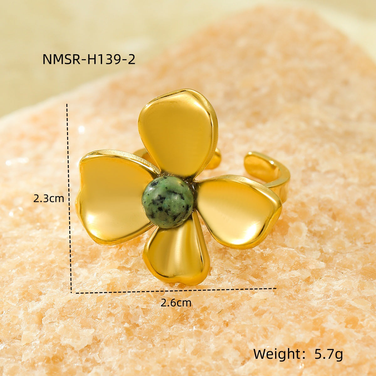 Stainless Steel Flower Inlaid Natural Stone Exquisite Design Open Rings