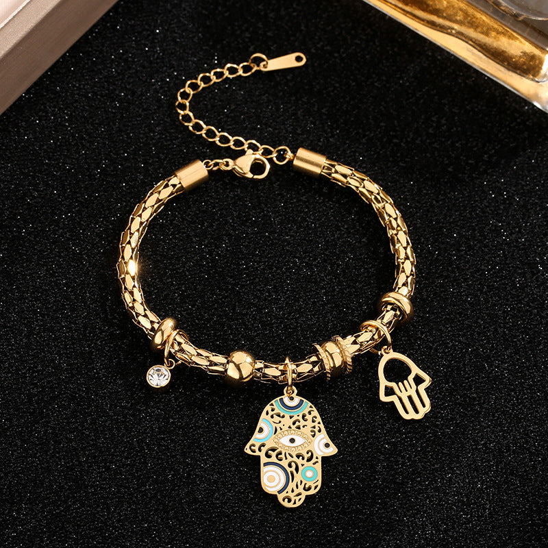 Women's Titanium Steel Leopard Print Oil Dripping Craft Blue Eyes Hollow Jewelry Set