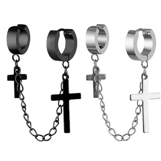 Trendy Personality Cross Popular Retro Stainless Steel Hip Hop Ear Earrings