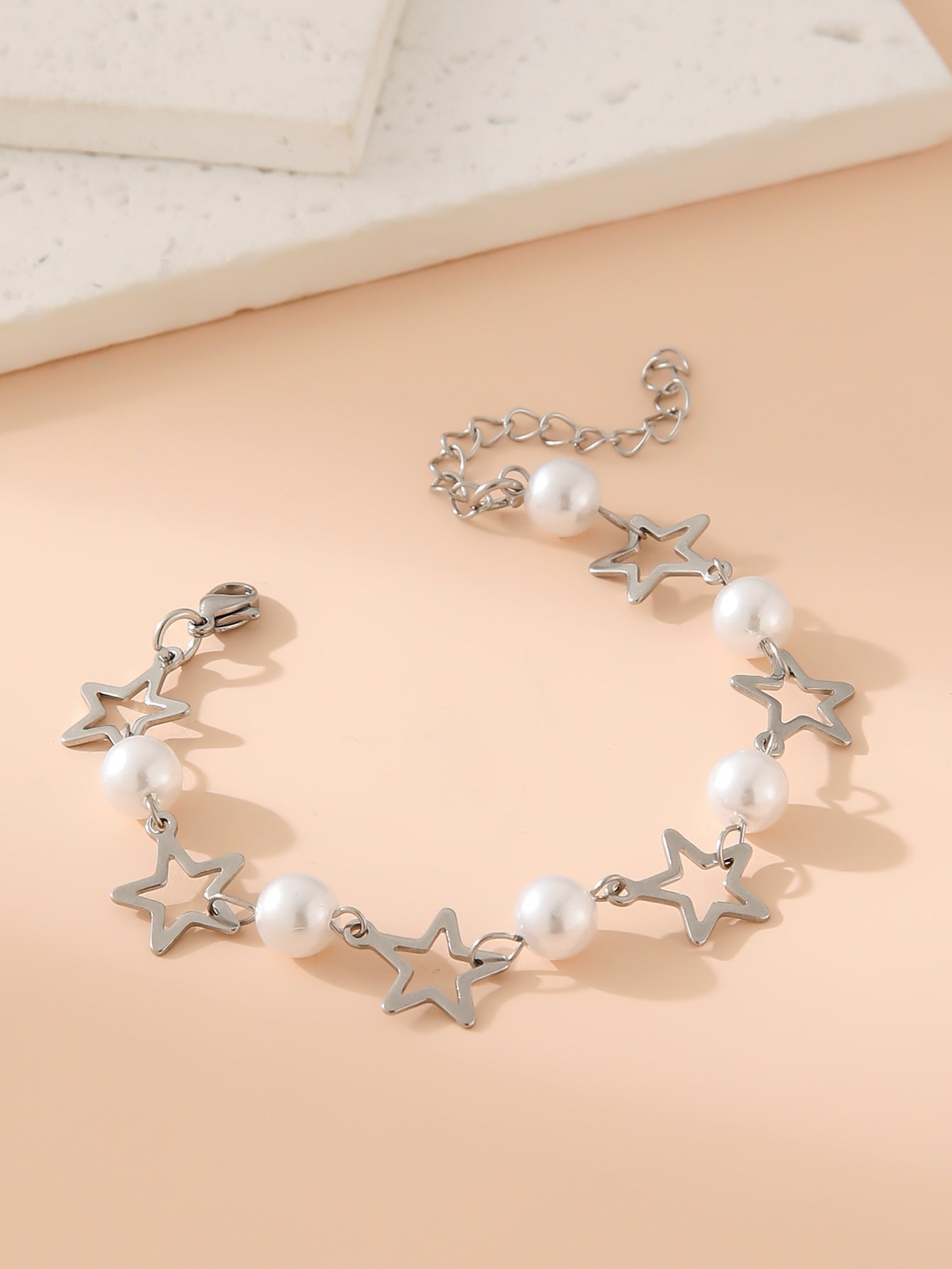 Steel Imitation Pearl Sun Moon Ornament Bracelets