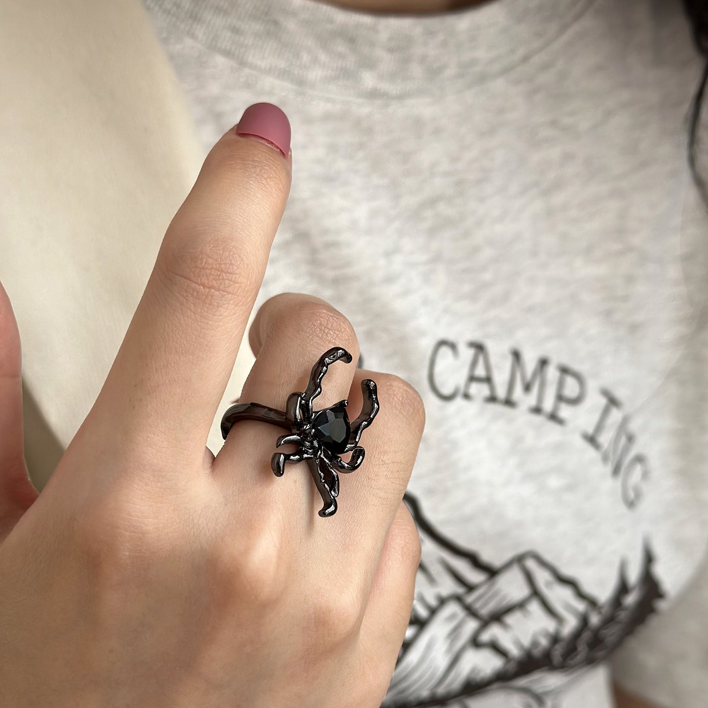 Cold Dark Halloween Diamond Spider Web Rings