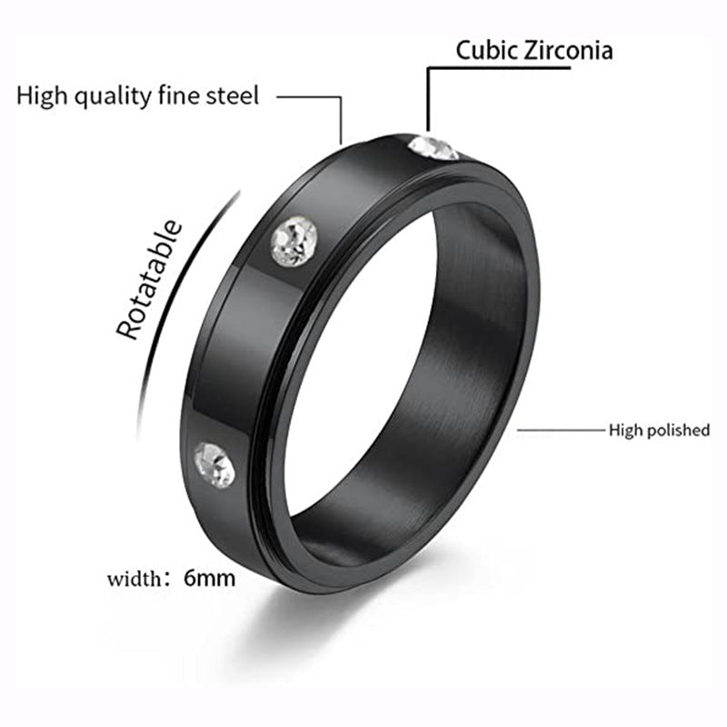 Titanium Steel Rhinestone Zircon Rotatable Couple Rings