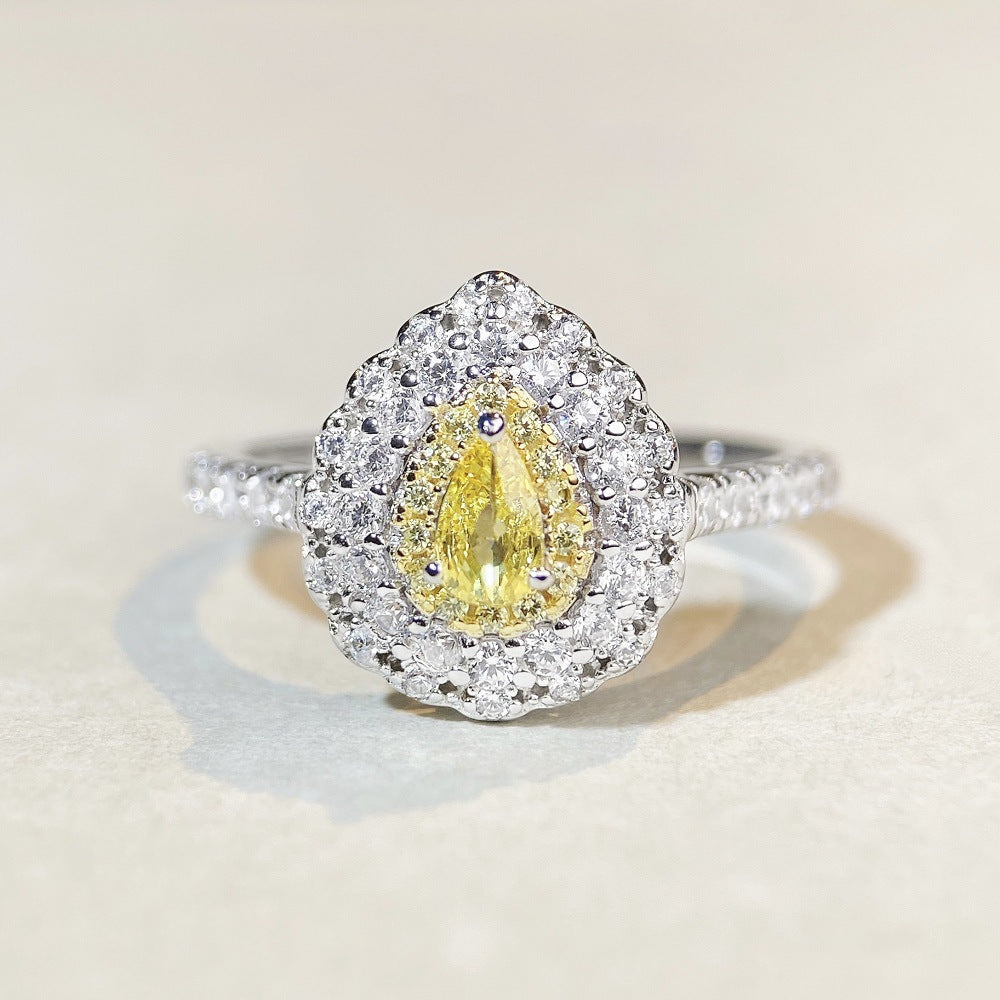 Rhinestone Female Cute Style Simple Peach Heart Ice Flower Rings