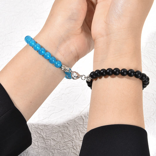 Pink Jade White Turquoise Couple Love Magnet Suction Bracelet