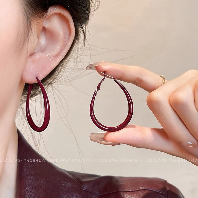 Women's Retro Style Red Ear Simple High-grade Earrings