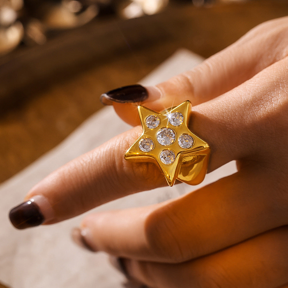 Star Gold Zircon Fashion High Sense Rings