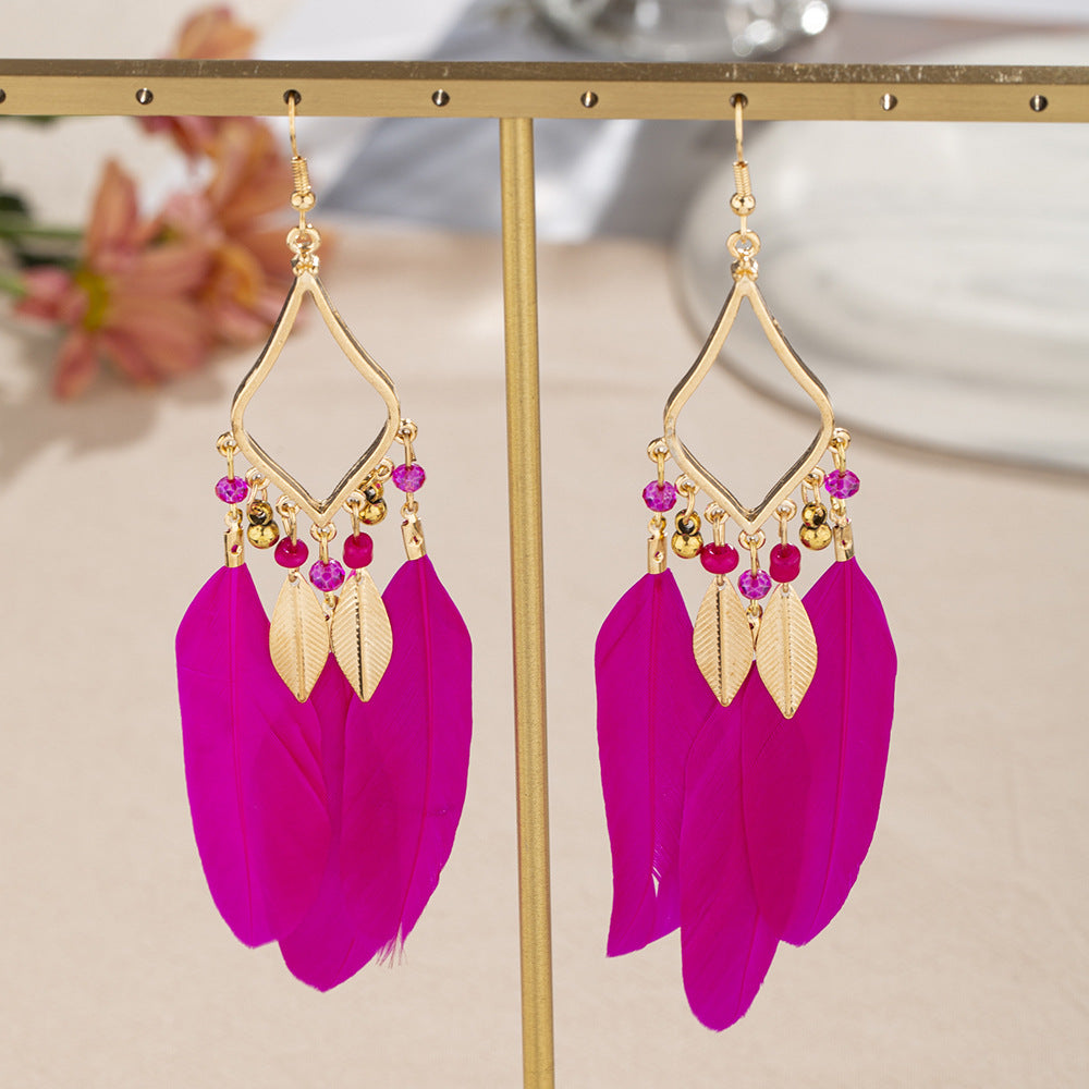 Eardrops Water Drop Feather Jewelry Retro Ethnic Style Earrings