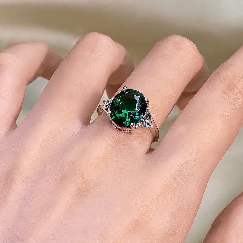 Artificial Emerald Female Oval Amethyst White Gold Plated Rings