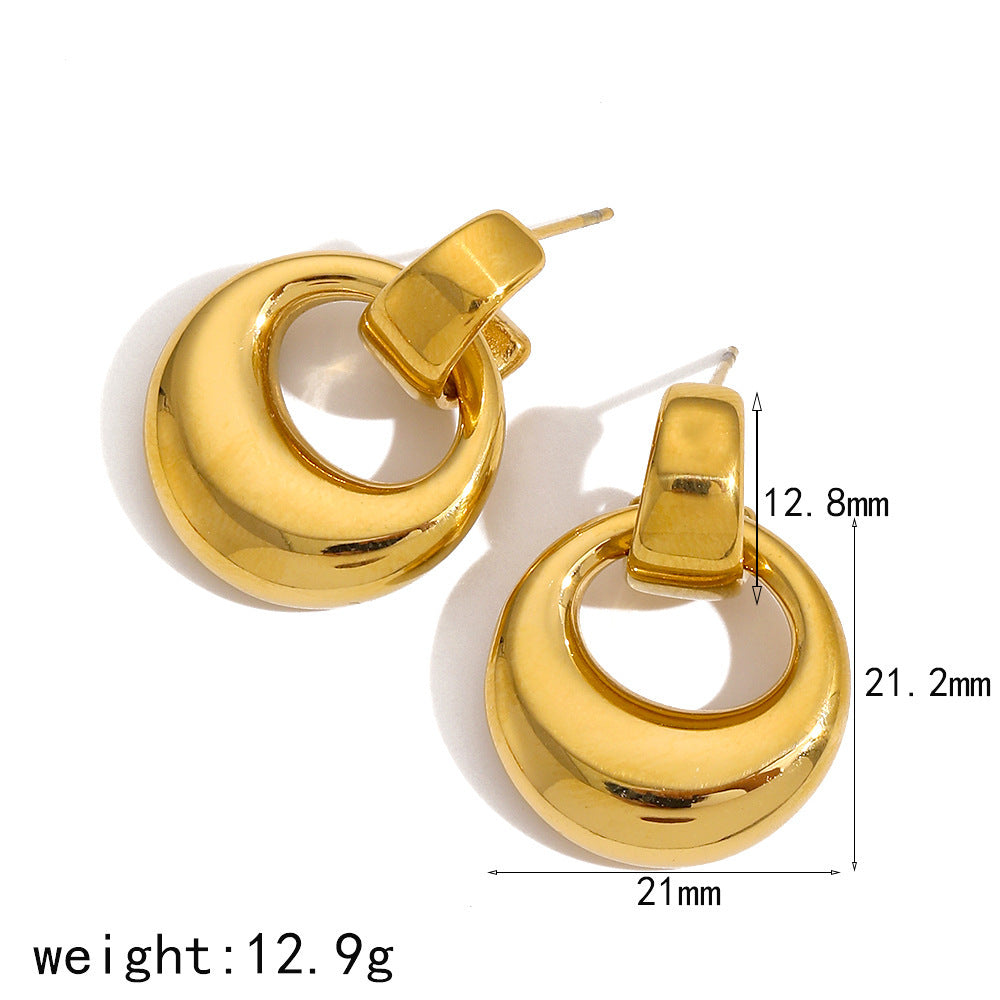 Women's Love Heart Casting Style Gold Titanium Earrings