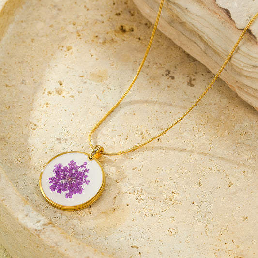 Heart Resin Oil Dripping Dried Flower Simple Necklaces