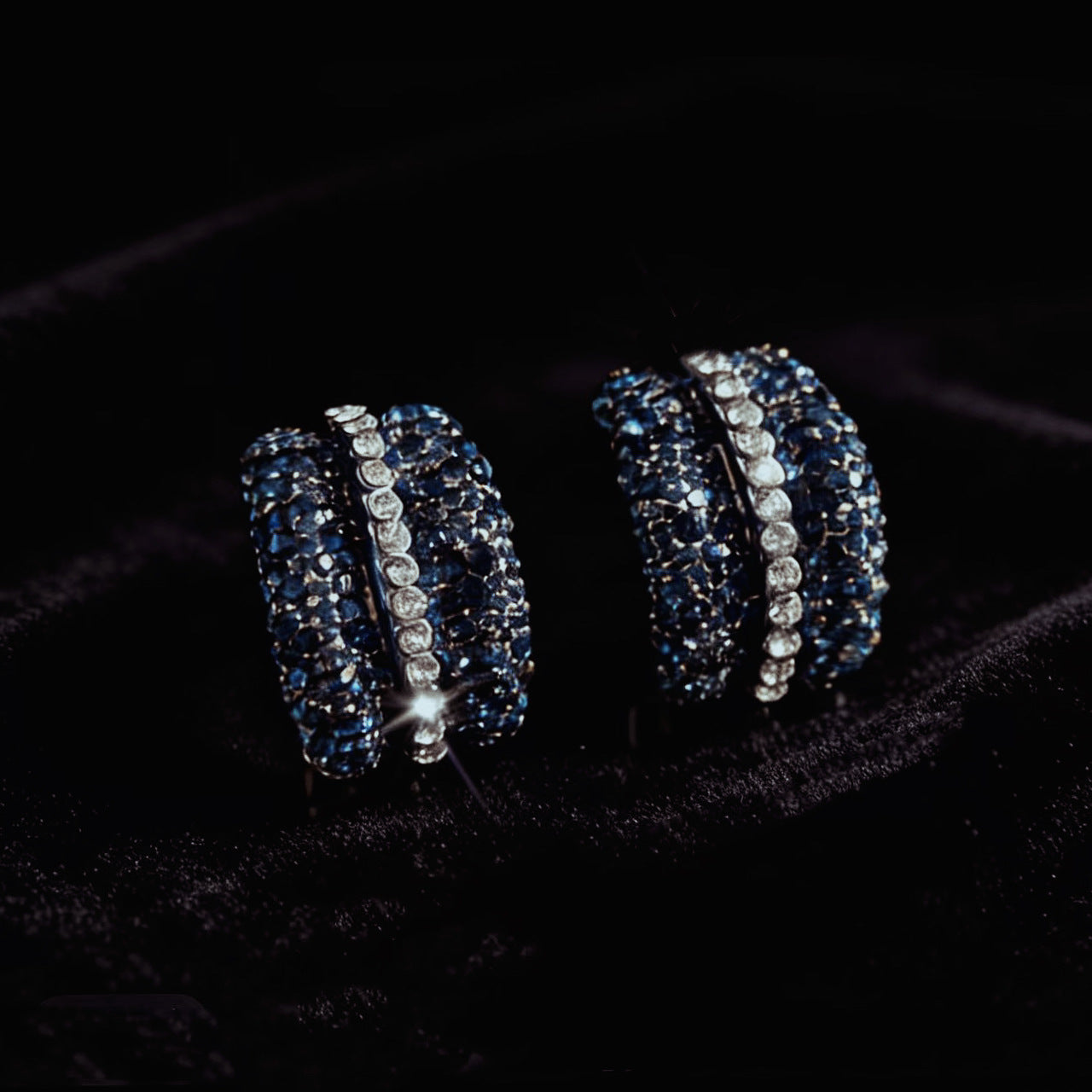Women's French Entry Lux Fashionable Blue Zircon Full Diamond Ear Racket Earrings