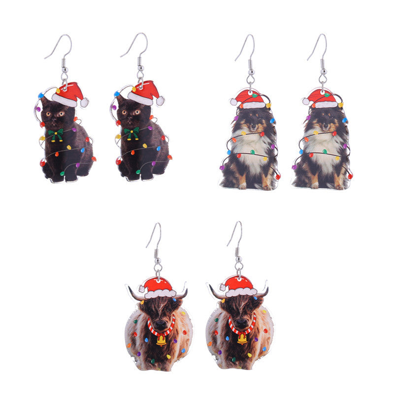 Christmas Series Creative Acrylic Personality Animal Cute Elk Earrings