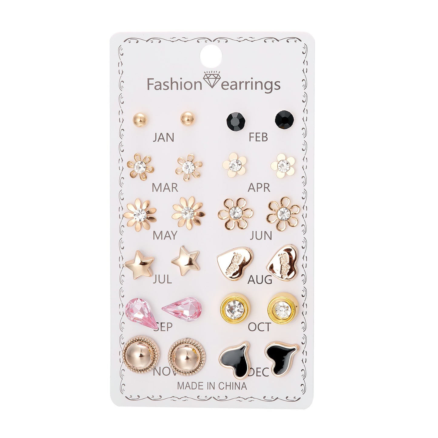 Flower Combination Card Suit Personality Multiple Earrings