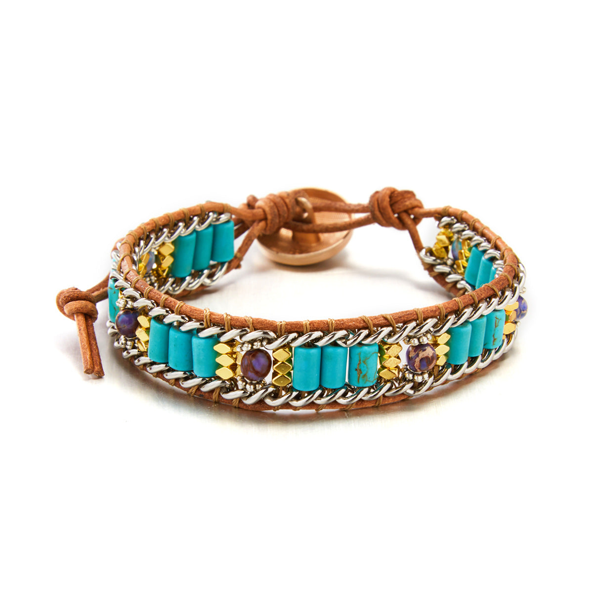 Hand-woven Single-layer Leather Color Emperor Stone Creative Bracelets