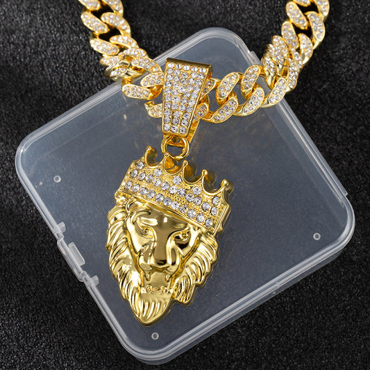 Men's Long Cuban Link Chain Crown Lion's Head Necklaces