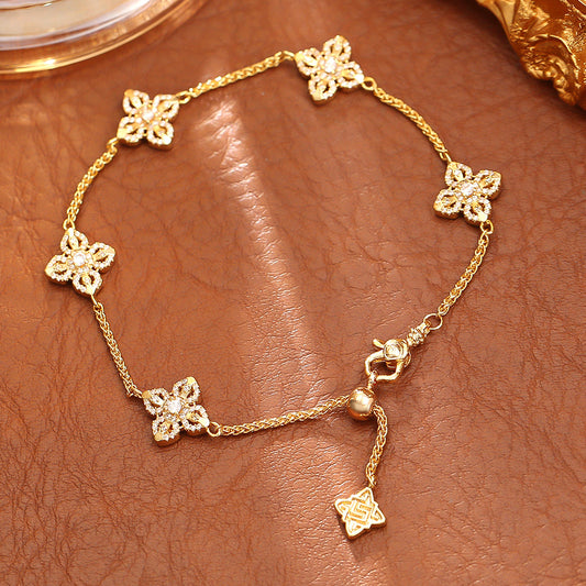 High-grade Shiny Zircon Clover Fashion Fresh Sweet Style Temperament Bracelet