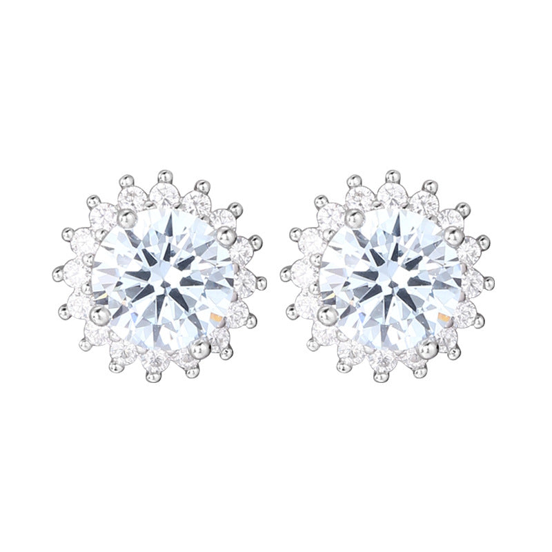 Women's Sterling Sier Sunflower Zircon Light Luxury Exquisite Small Basic Earrings