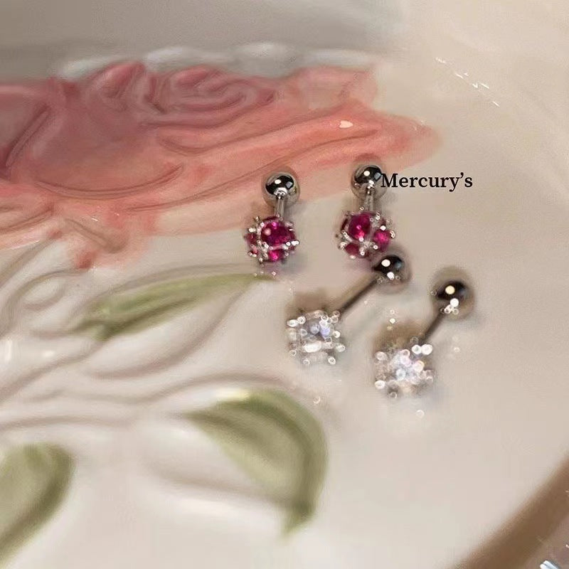 Sparking Zirconium Floral Ball Female Niche Screw Ear Earrings