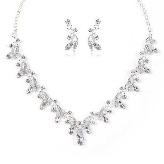 Women's Bride Suite Crystal Gem Short Clavicle Jewelry Set