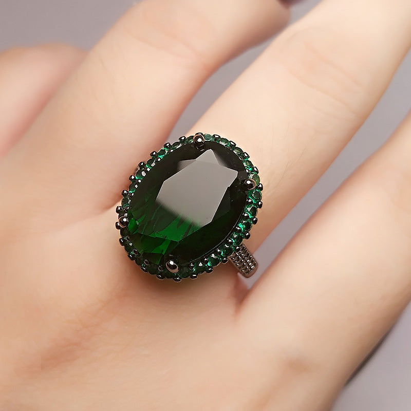 Style Imitation Emerald Female Black Gold Plated Rings