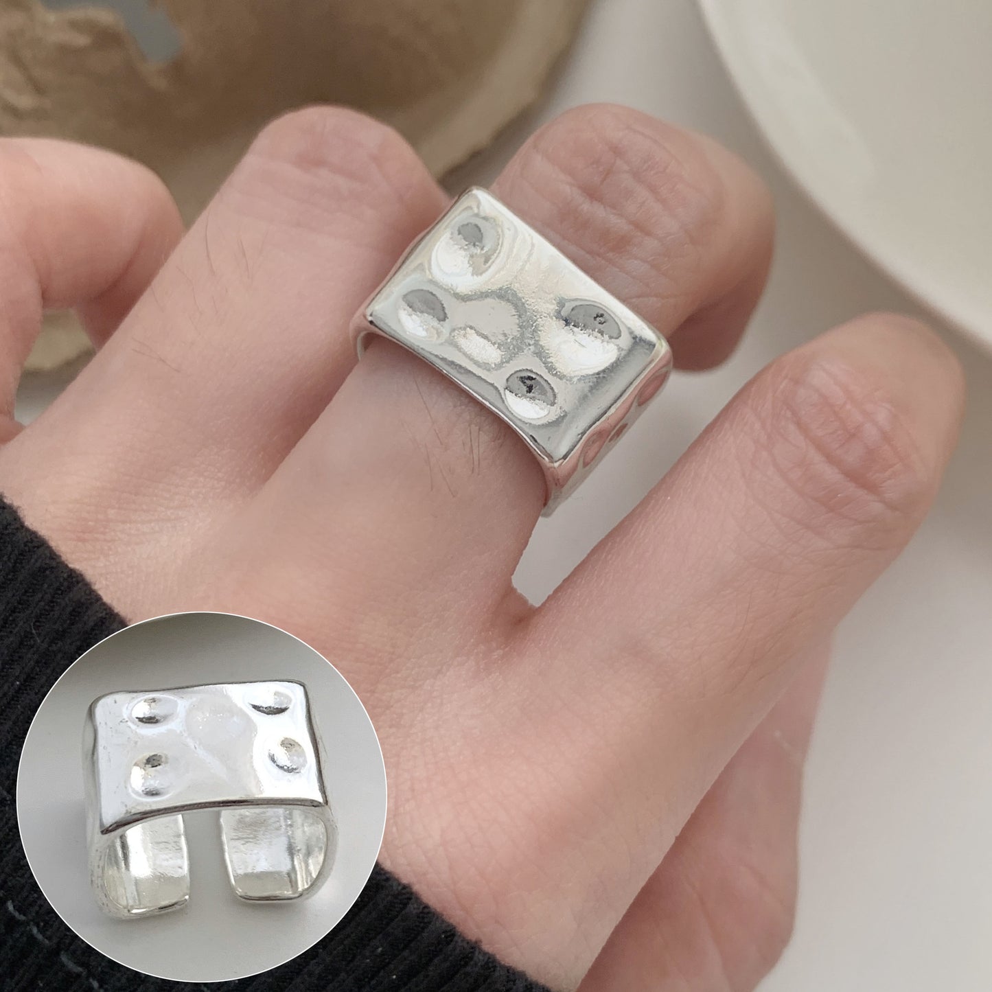 Women's Black Geometric Fashionable Elegant Roman Digital Rings