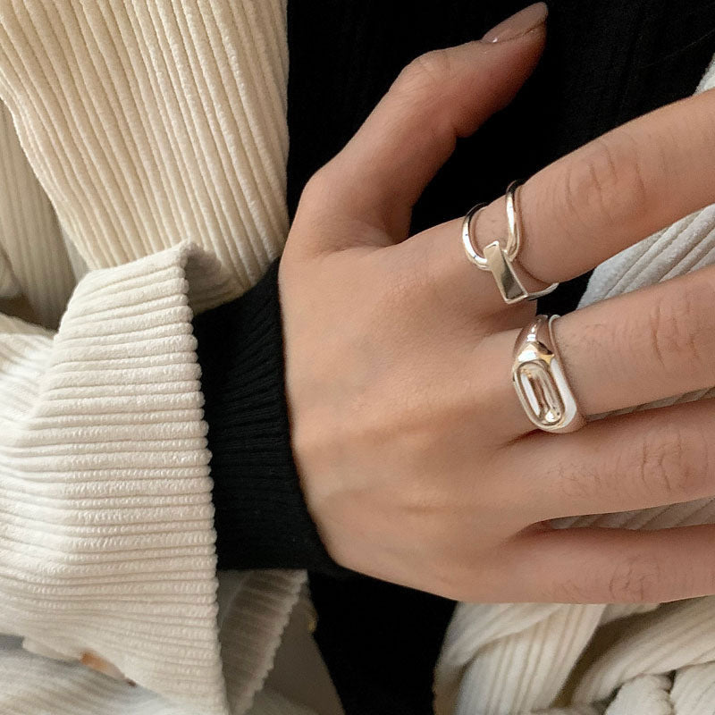 High-grade Asymmetric Design Cold Scenery Oval Rings