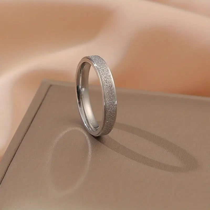 Steel Frosted Rose Gold Step Simple Rings