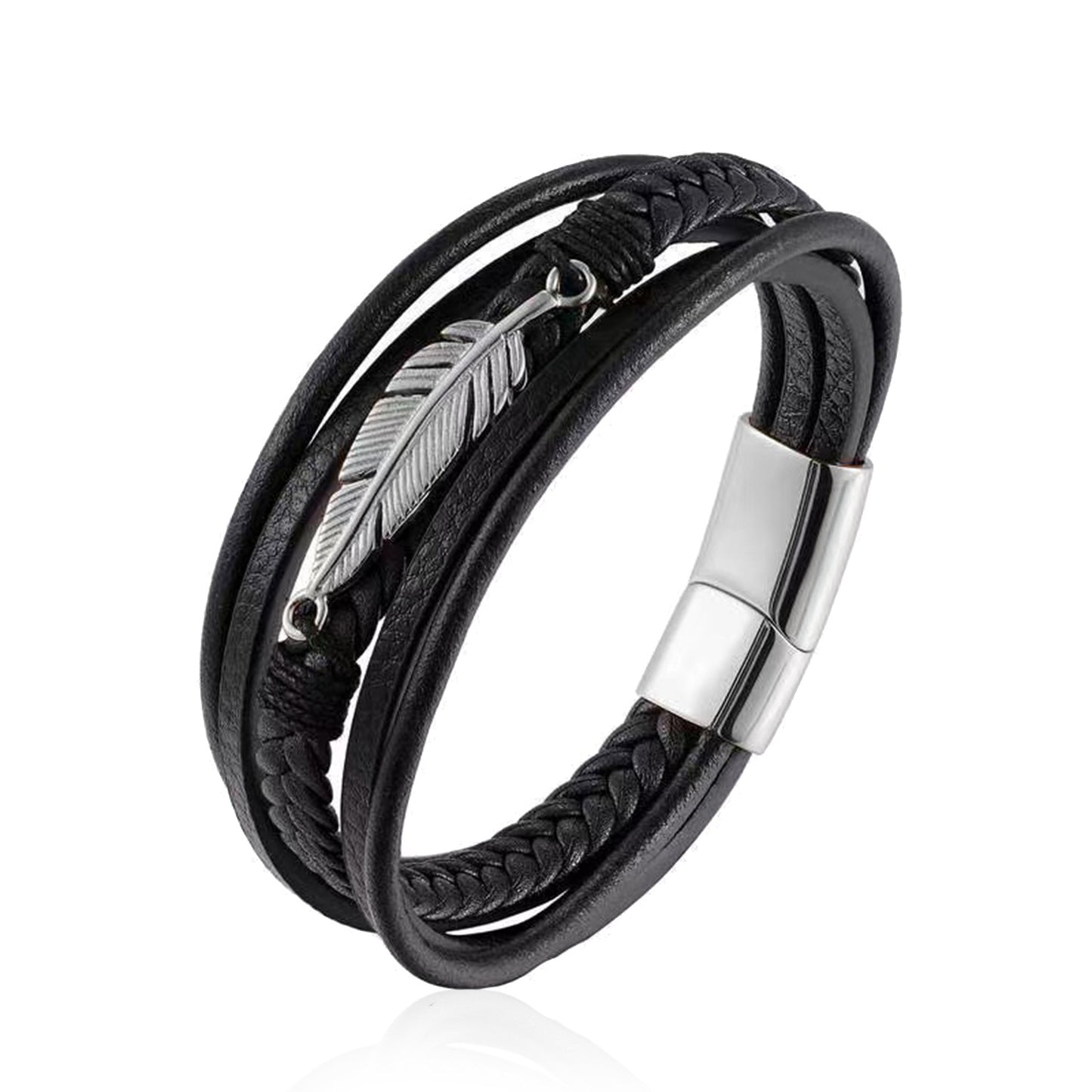 Men's Creative Stainless Steel Feather Accessories Leather Bracelets