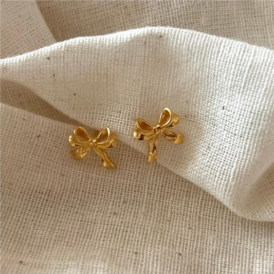 Women's Korean Style Sterling Sier Bow Simple Earrings