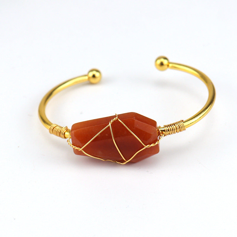 Handmade Gold Copper Wire Winding Natural Bracelets