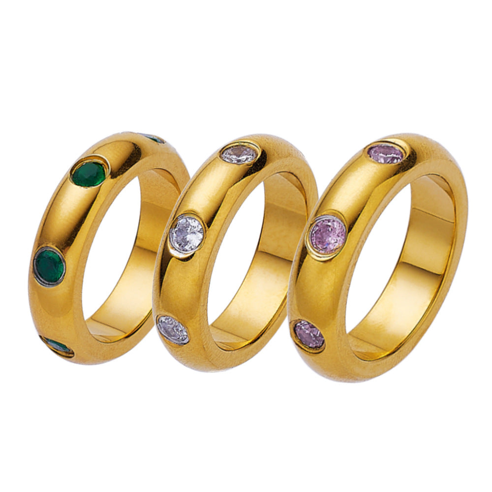 Stainless Steel Diamond Arc Vintage Emerald Inlaid Rings