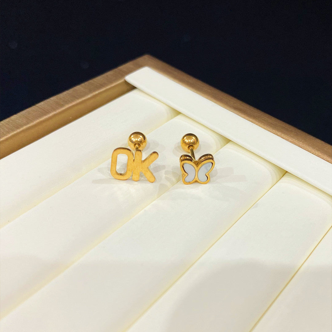 Series Titanium Steel Gold-plated Screw Thin Earrings