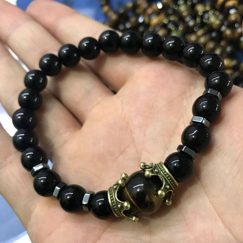 Men's Fashion Luxury Alloy Crown Tigereye Beads Bracelets