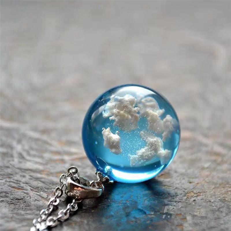 Style Transparent Spherical Resin Luminous Planet Blue Sky Necklaces