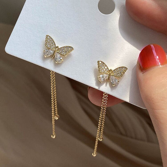 Tassel Diamond Butterfly Niche Design High-grade Earrings