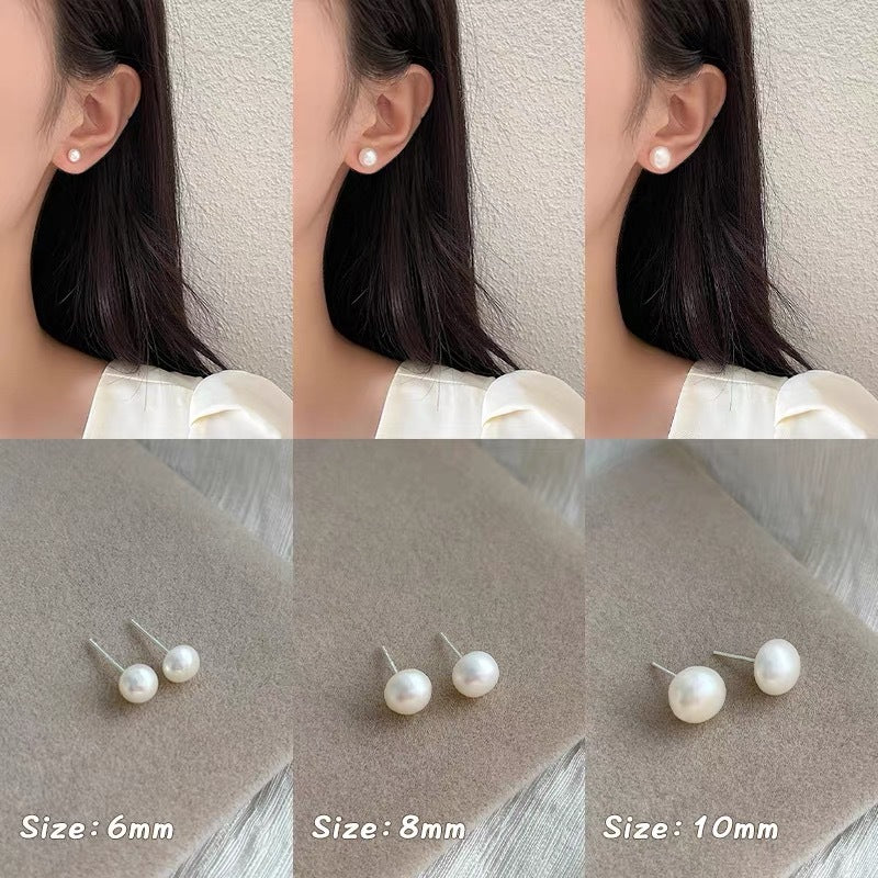 Women's Sier Needle Round Pearl For Retro Earrings