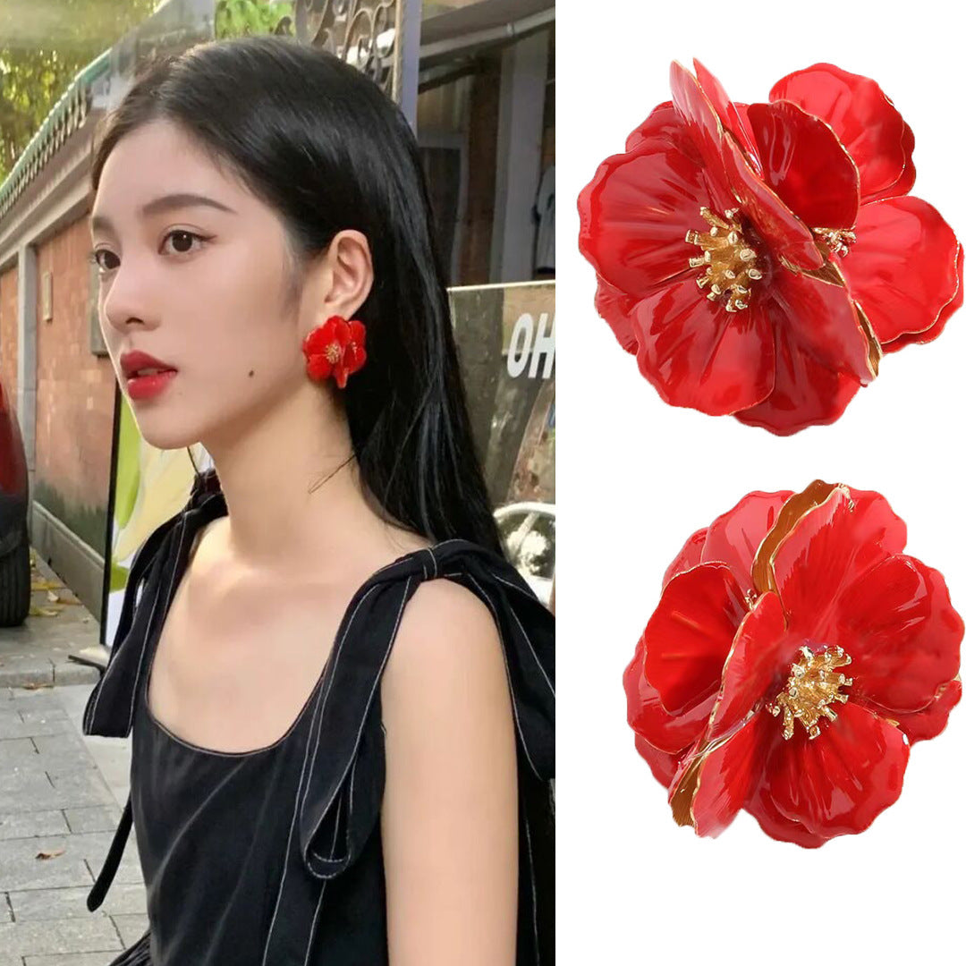 Women's Drip Glazed Enamel Flower Sier Needle Earrings