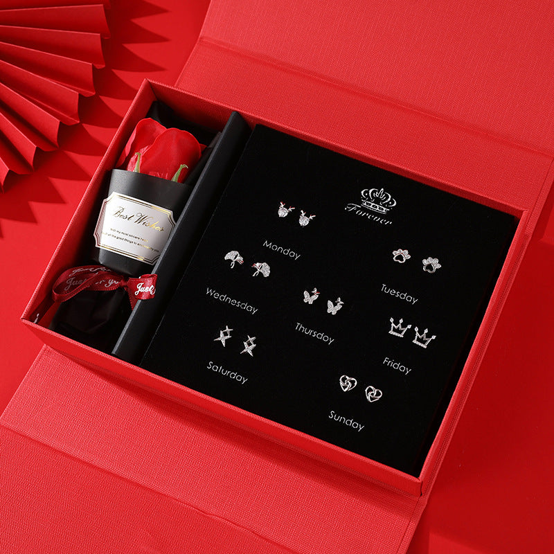 Needle Week Suit Micro Inlaid Zircon Fashion Valentine's Earrings