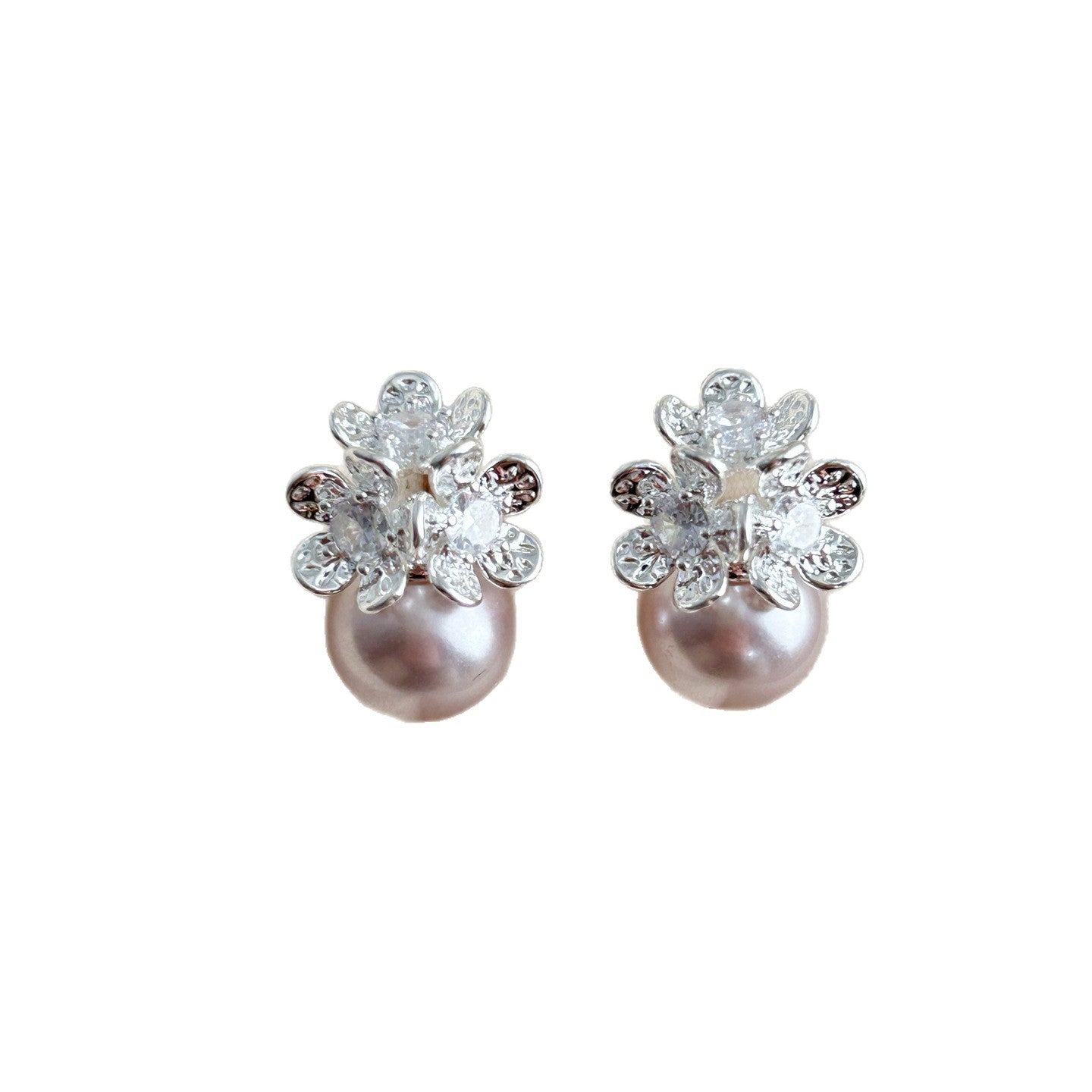 Women's Exquisite Flowers Surrounded Exaggerated Large Pearl Fashionable Sterling Sier Stud Earrings