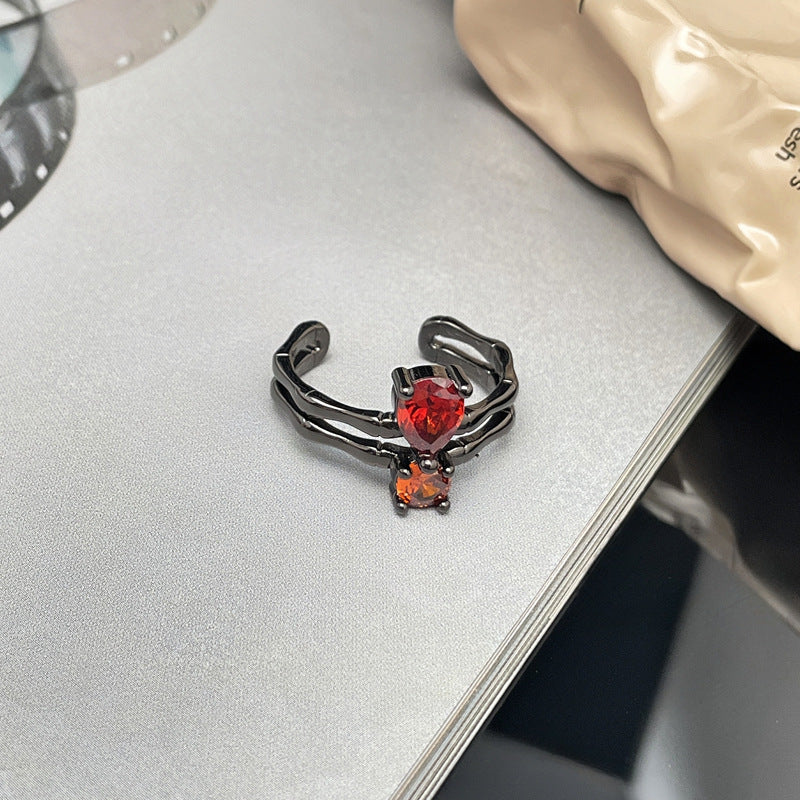 Dark Personality Red Diamond Open Twin Rings
