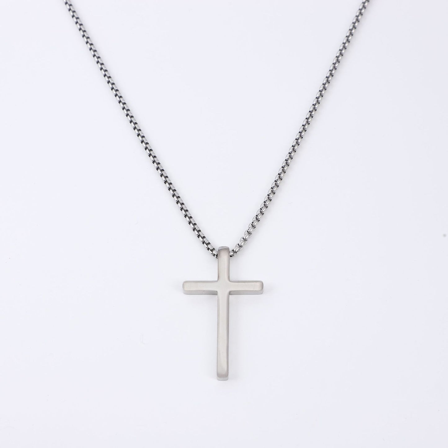 Titanium Steel Simple Cross Glossy Perforated Necklace