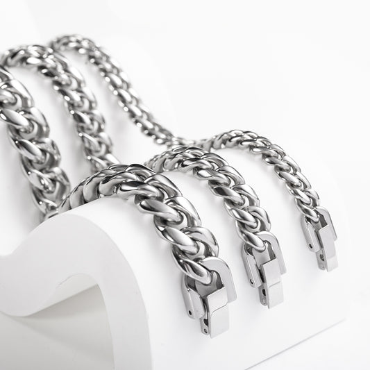 Men's Trendy Titanium Steel Cuban Link Chain Stainless Jewelry Buckle Necklaces