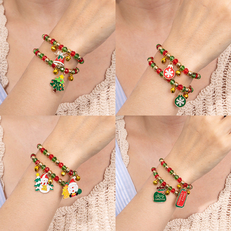 Christmas Red Green Crystal Beads String Bracelets