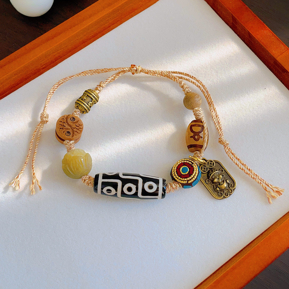 Women's & Men's Retro Ethnic Style Agate Ox Bone Rosary Bracelet