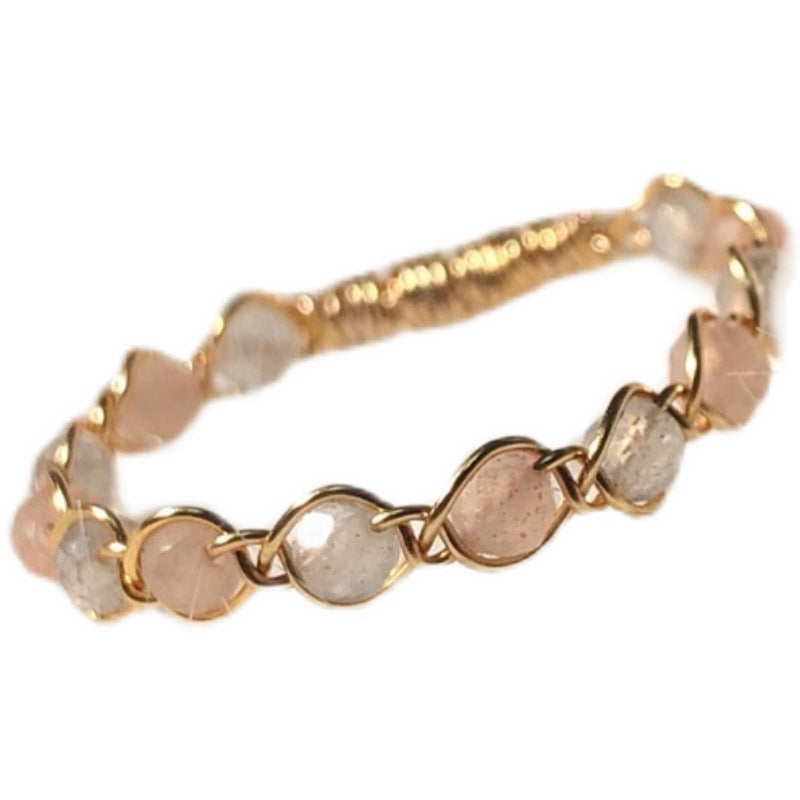 Women's Moon Glow Natural Sunstone Lengthened Moonstone Crystal Gilded Rings