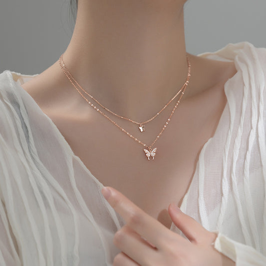 Sier Butterfly Refined Rhinestone Niche Bag Necklaces