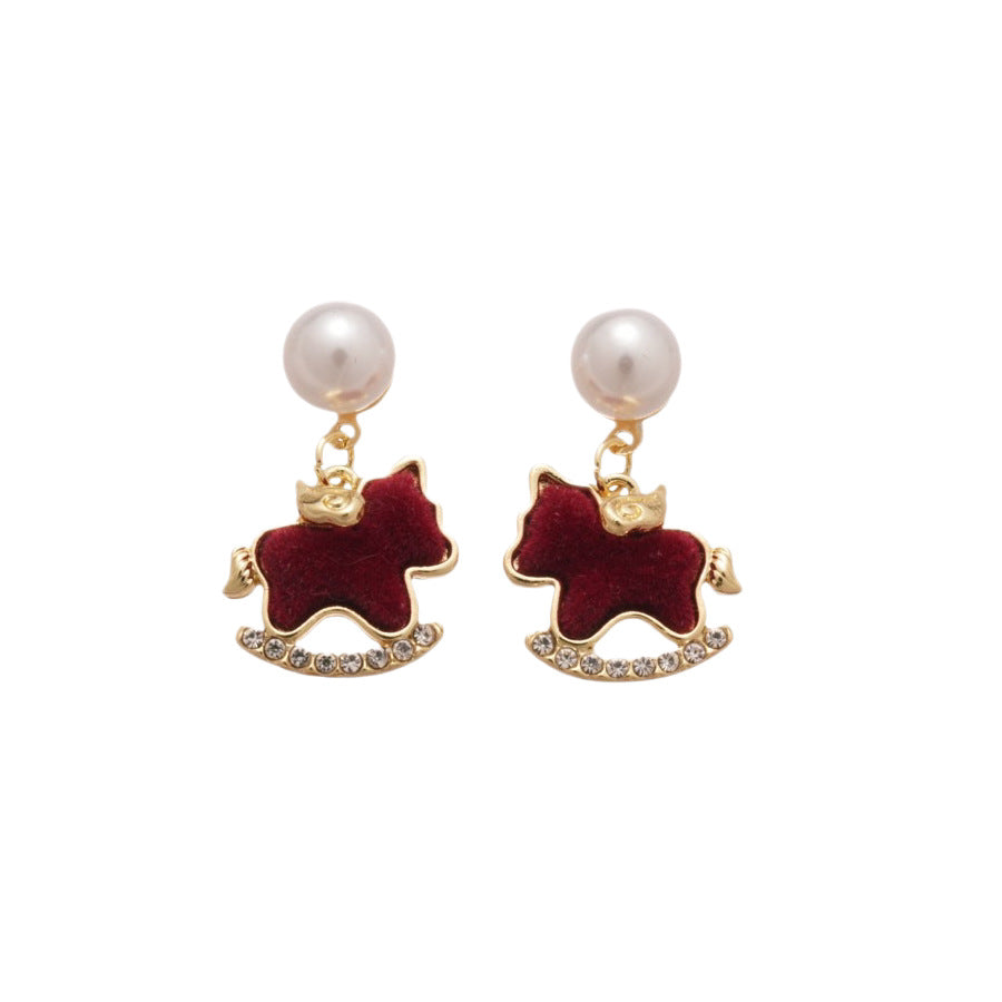 Needle High-grade Flocking Pony Pearl Retro Earrings